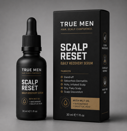 True Men Scalp Reset Daily Recovery Serum bottle and box